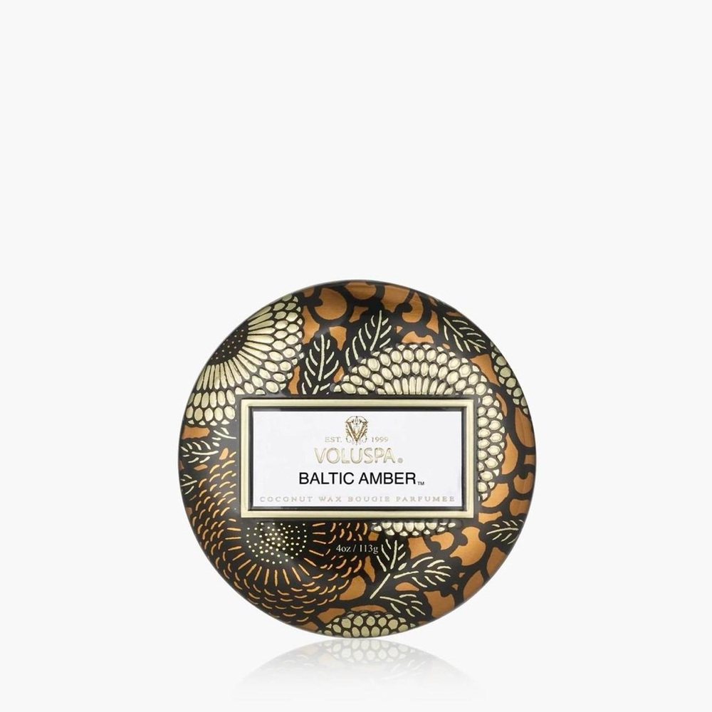 Voluspa Baltic Amber Candle with Black and Gold Floral Design